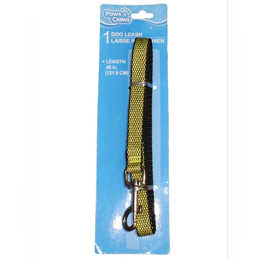 Dog LEASH Paws N Claws Lead 48"L X 1/2"W Yellow & Black Petcore Puppy Pet NWT